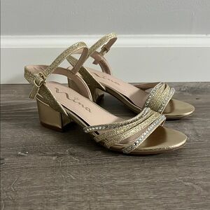 Nina Girls Gold Block Heel Dressy Sandals